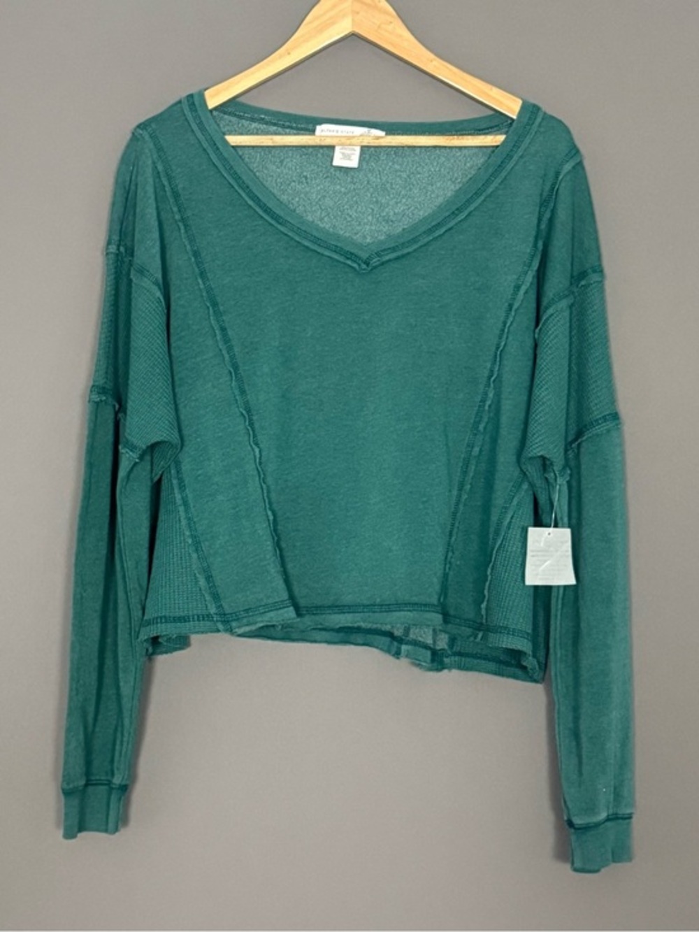 Altar’d State Teal Exposed Seam Cropped Oversized Sweatshirt Sweater XXL NEW